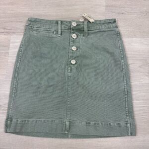 Madewell Emmett Jean Skirt Womens 26 Green Button Front Straight L4556